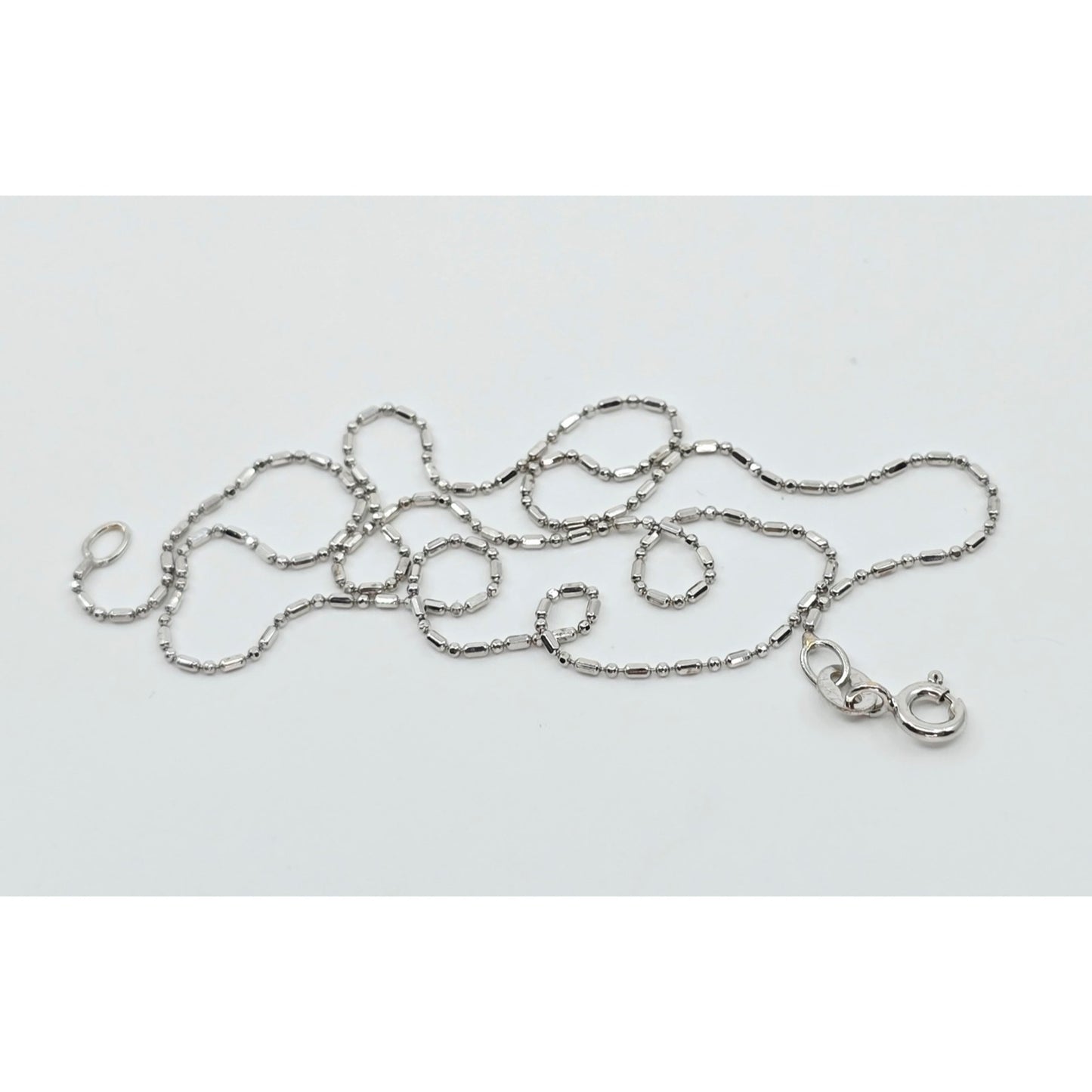 14K White Gold Bead Ball Bar Link Chain Necklace
