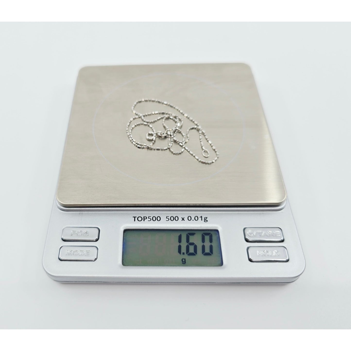 14K White Gold Bead Ball Bar Link Chain Necklace