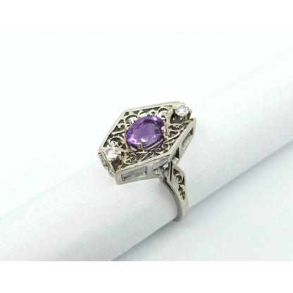 14K White Gold Amethyst & Diamond Ring