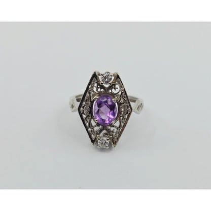 14K White Gold Amethyst & Diamond Ring
