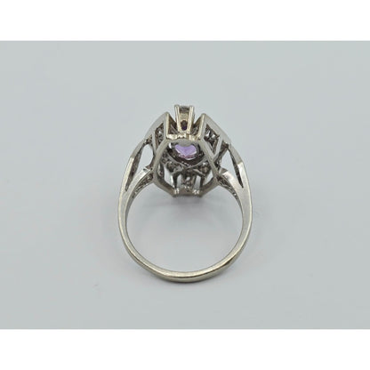 14K White Gold Amethyst & Diamond Ring