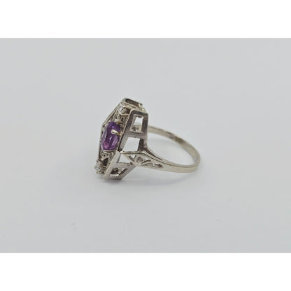 14K White Gold Amethyst & Diamond Ring