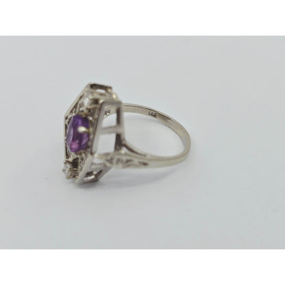 14K White Gold Amethyst & Diamond Ring