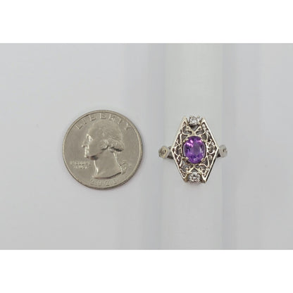 14K White Gold Amethyst & Diamond Ring