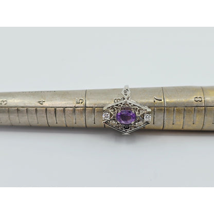 14K White Gold Amethyst & Diamond Ring