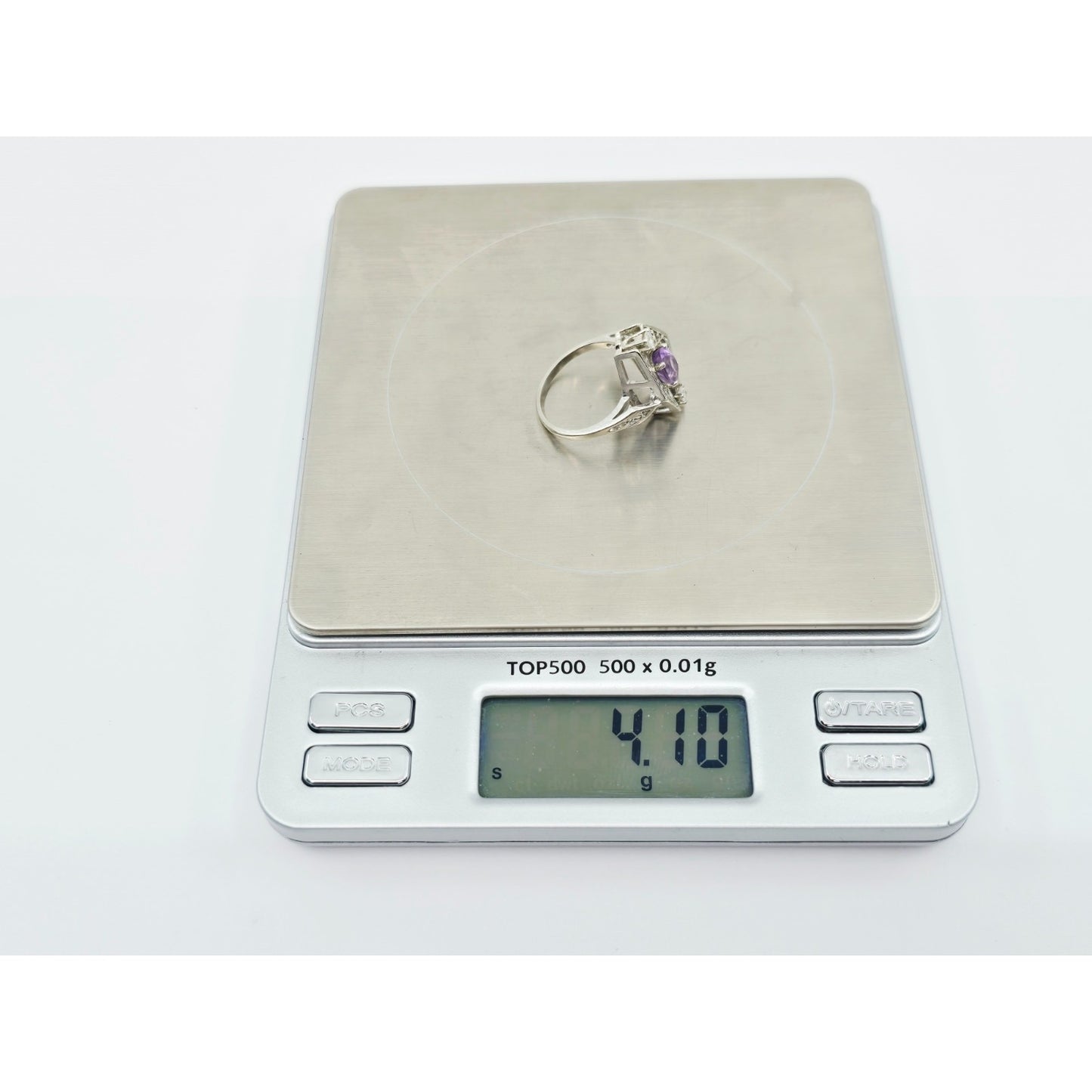 14K White Gold Amethyst & Diamond Ring