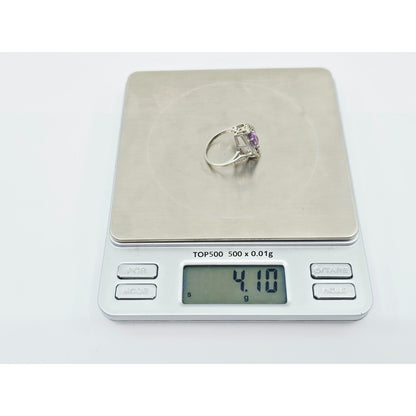 14K White Gold Amethyst & Diamond Ring
