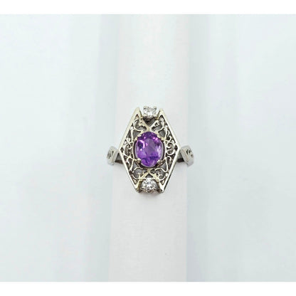 14K White Gold Amethyst & Diamond Ring