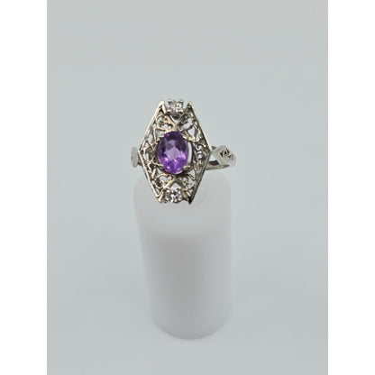 14K White Gold Amethyst & Diamond Ring