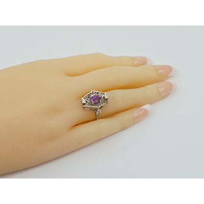 14K White Gold Amethyst & Diamond Ring