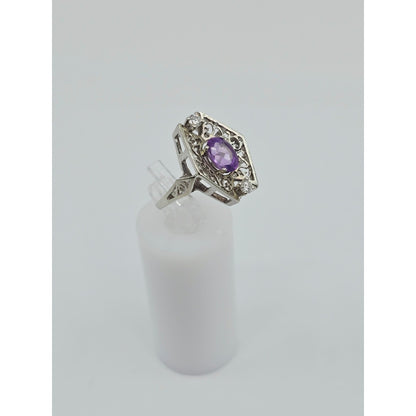 14K White Gold Amethyst & Diamond Ring