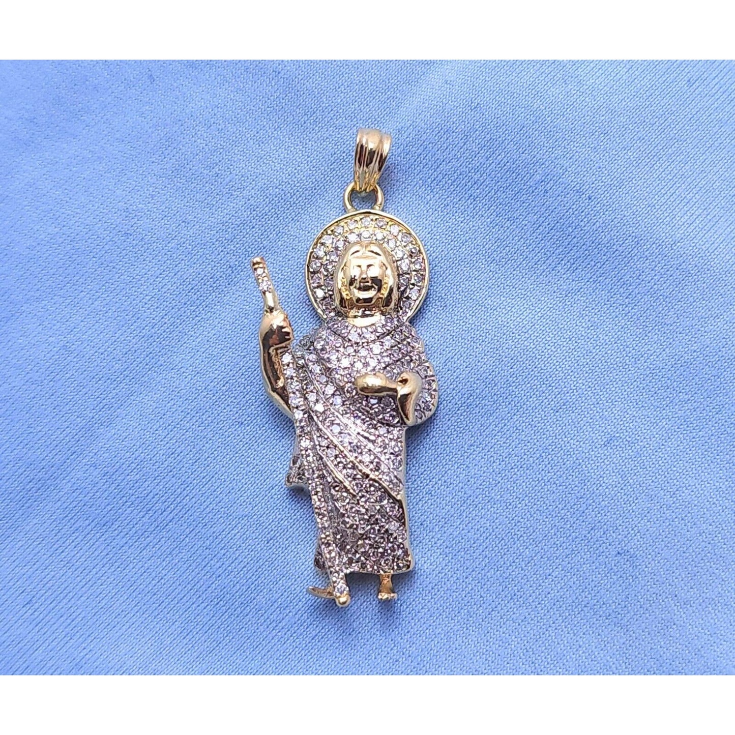10K Two Tone Gold Religious Saint Jude Diamond Charm Pendant