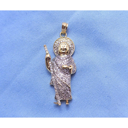 10K Two Tone Gold Religious Saint Jude Diamond Charm Pendant