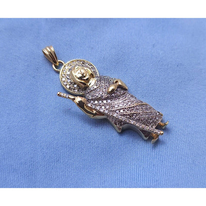 10K Two Tone Gold Religious Saint Jude Diamond Charm Pendant