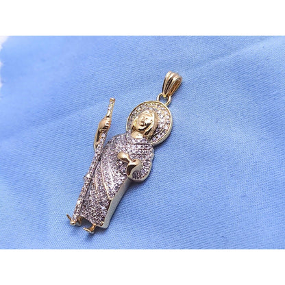 10K Two Tone Gold Religious Saint Jude Diamond Charm Pendant