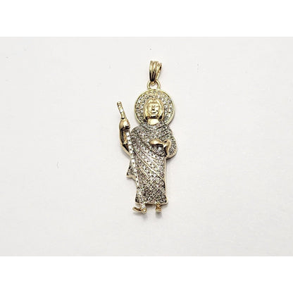 10K Two Tone Gold Religious Saint Jude Diamond Charm Pendant