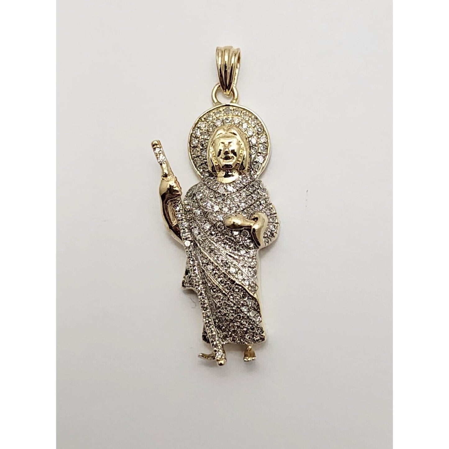 10K Two Tone Gold Religious Saint Jude Diamond Charm Pendant