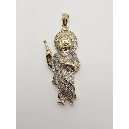 10K Two Tone Gold Religious Saint Jude Diamond Charm Pendant