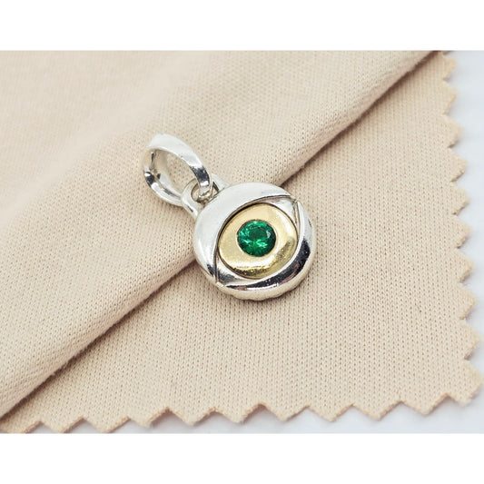 David Yurman 925 Sterling Silver with 18k Yellow Gold and Emerald Charm Pendant