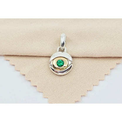 David Yurman 925 Sterling Silver with 18k Yellow Gold and Emerald Charm Pendant
