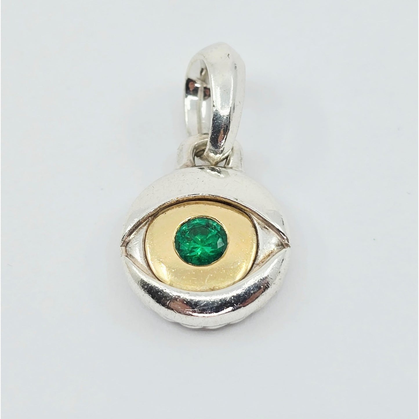 David Yurman 925 Sterling Silver with 18k Yellow Gold and Emerald Charm Pendant