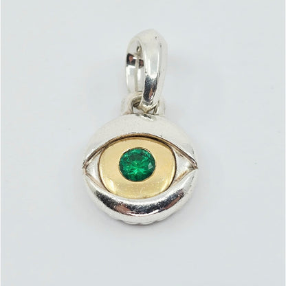 David Yurman 925 Sterling Silver with 18k Yellow Gold and Emerald Charm Pendant