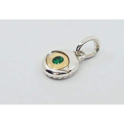 David Yurman 925 Sterling Silver with 18k Yellow Gold and Emerald Charm Pendant