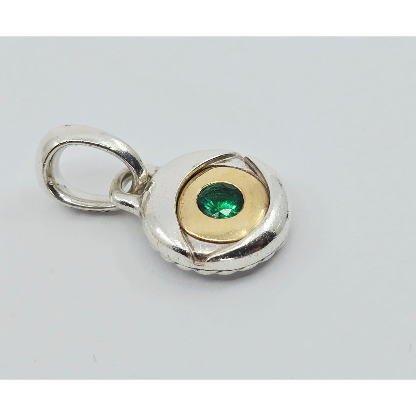 David Yurman 925 Sterling Silver with 18k Yellow Gold and Emerald Charm Pendant