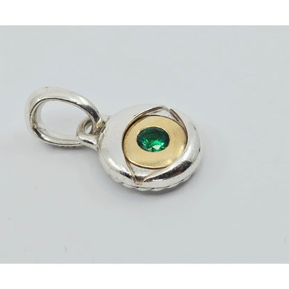 David Yurman 925 Sterling Silver with 18k Yellow Gold and Emerald Charm Pendant