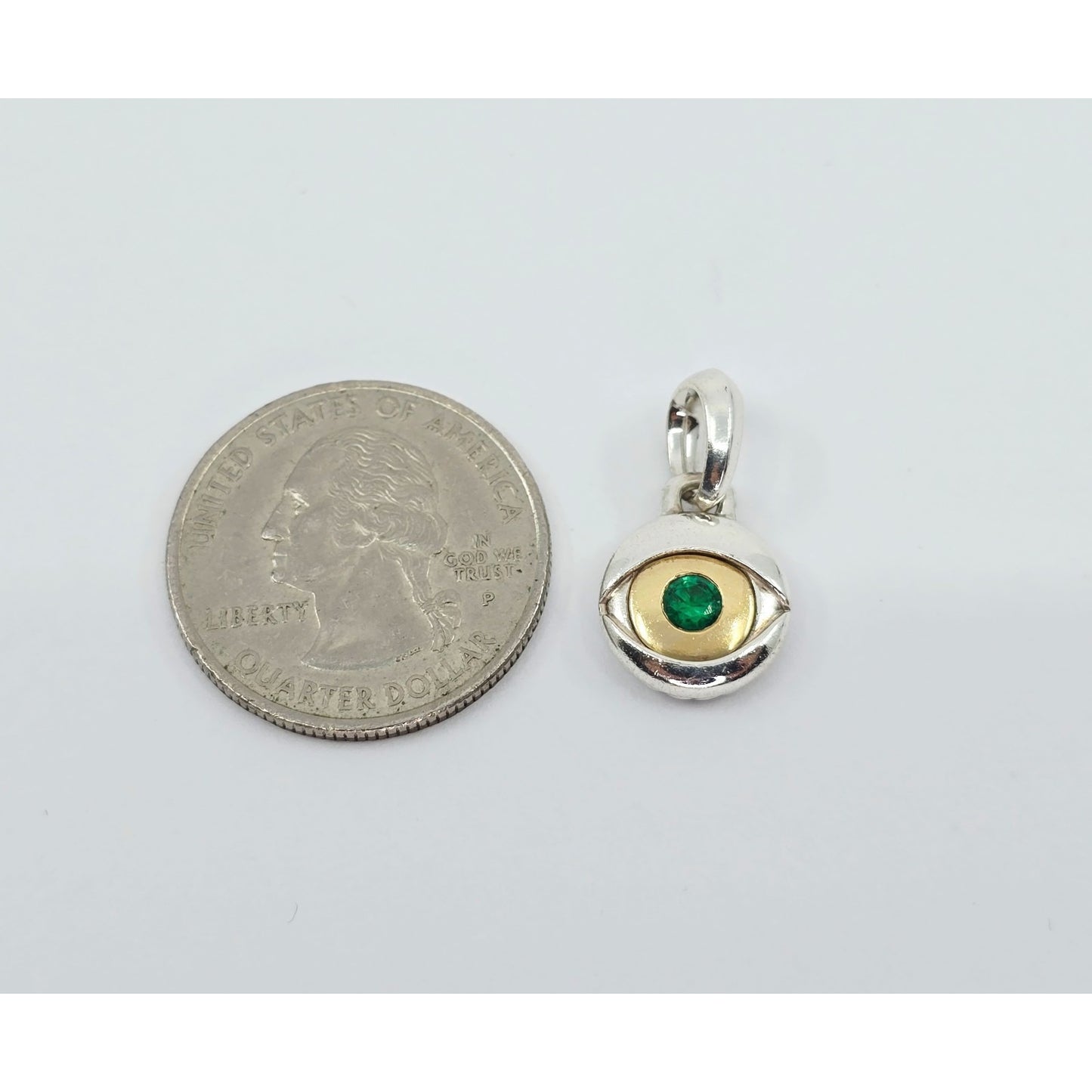 David Yurman 925 Sterling Silver with 18k Yellow Gold and Emerald Charm Pendant