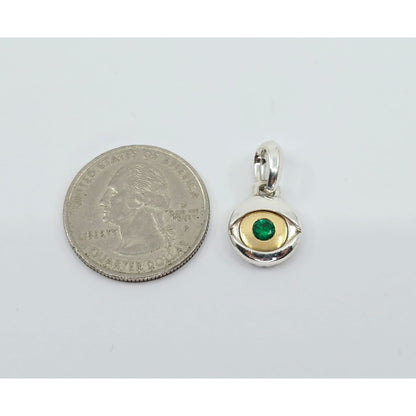 David Yurman 925 Sterling Silver with 18k Yellow Gold and Emerald Charm Pendant