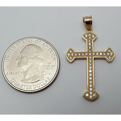 14K Solid Yellow Gold Cross Cubic Zirconia Pendant Charm