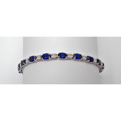 10K Solid White Gold Dark Blue Crystal Tennis Bracelet