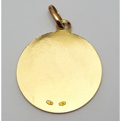 18K Solid Yellow Gold Religious Saint Mary Round Charm Pendant