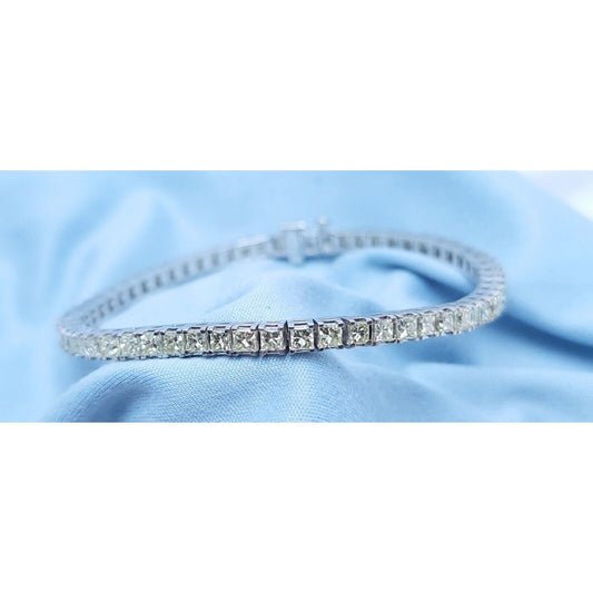 14K Solid White Gold Designer Princess Cut Diamond Tennis Link Bracelet