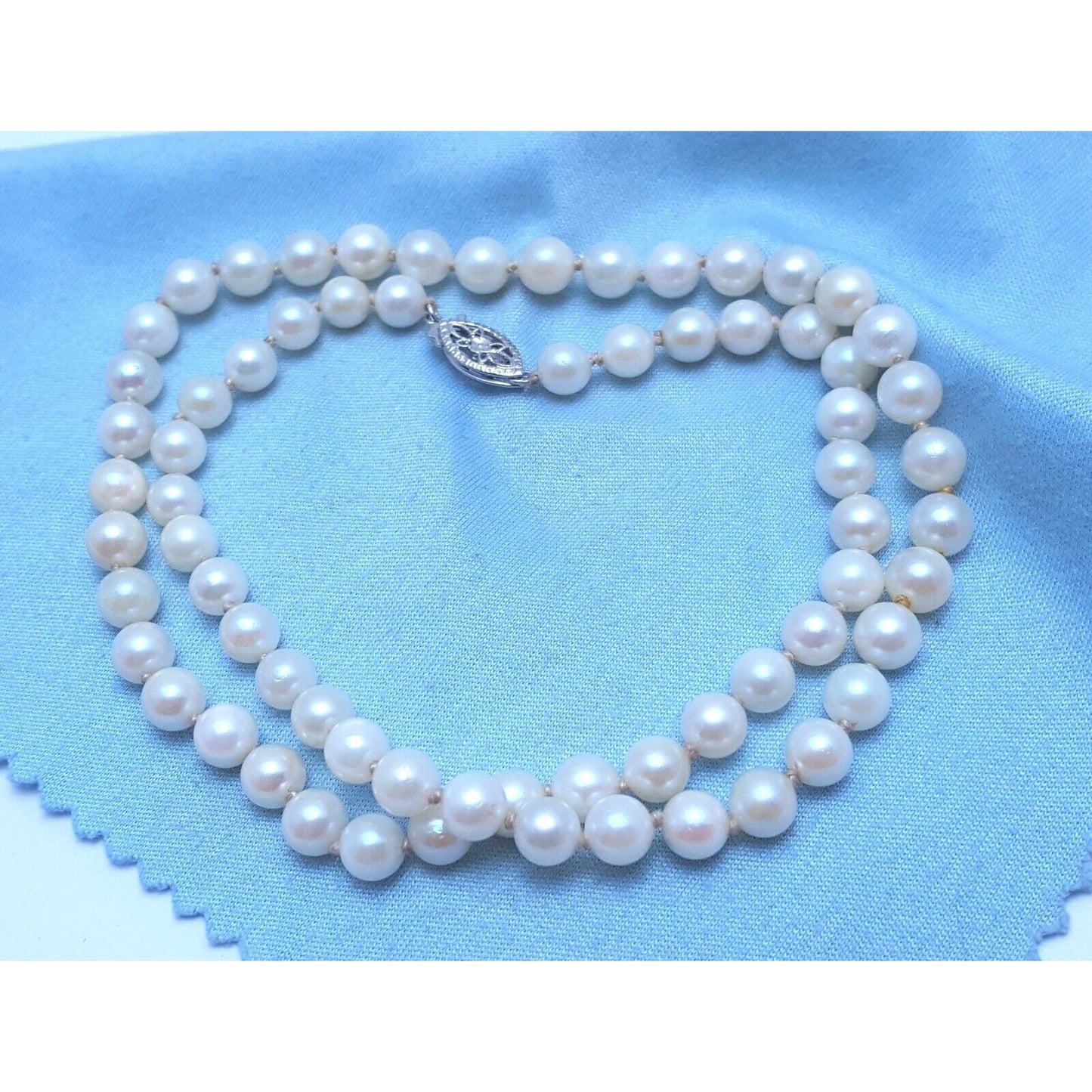 14K White Gold Pearl Choker Bead Ball Necklace