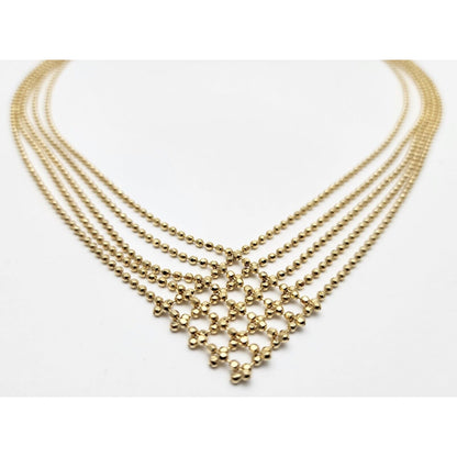 14K Yellow Gold Multi Layered 5 Strands Line Bead Ball Chain Necklace