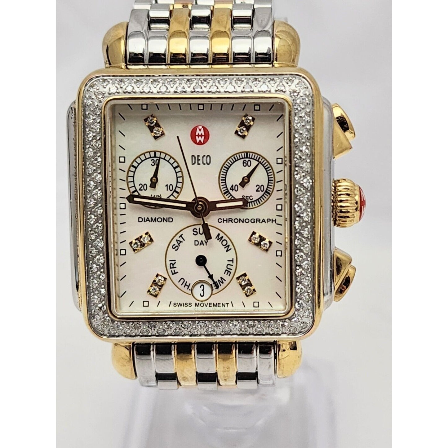 Michele Deco Diamond Bezel Square Face Two Tone 0.66ct Ladies Watch MW06P01C5046