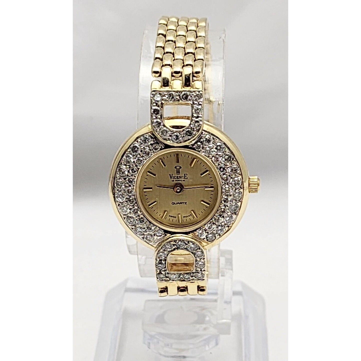 Vicence Quartz 14K Yellow Gold 32.7gr 24mm 1.48ct Diamonds Ladies Watch Italy