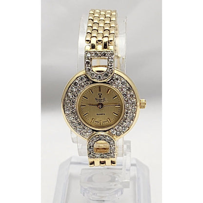 Vicence Quartz 14K Yellow Gold 32.7gr 24mm 1.48ct Diamonds Ladies Watch Italy