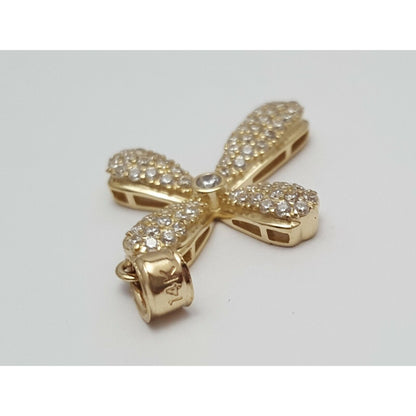 14K Yellow Gold Religious Cross Cubic Zirconia Charm Pendant