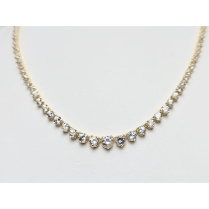 14K Yellow Gold CZ Graduated Link Chain Necklace