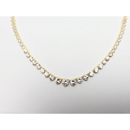 14K Yellow Gold CZ Graduated Link Chain Necklace