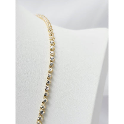 14K Yellow Gold CZ Graduated Link Chain Necklace