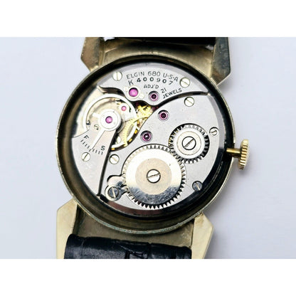 Vintage Lord Elgin Black Knight 14K Gold Filled 680 21j Manual Wind Watch 27mm