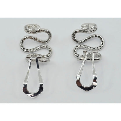 18K White Gold Serpentine Snake Wavy Diamond French Clip Earrings