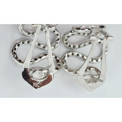 18K White Gold Serpentine Snake Wavy Diamond French Clip Earrings