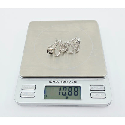 18K White Gold Serpentine Snake Wavy Diamond French Clip Earrings