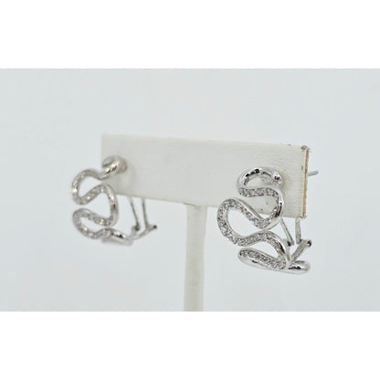 18K White Gold Serpentine Snake Wavy Diamond French Clip Earrings