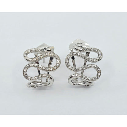 18K White Gold Serpentine Snake Wavy Diamond French Clip Earrings